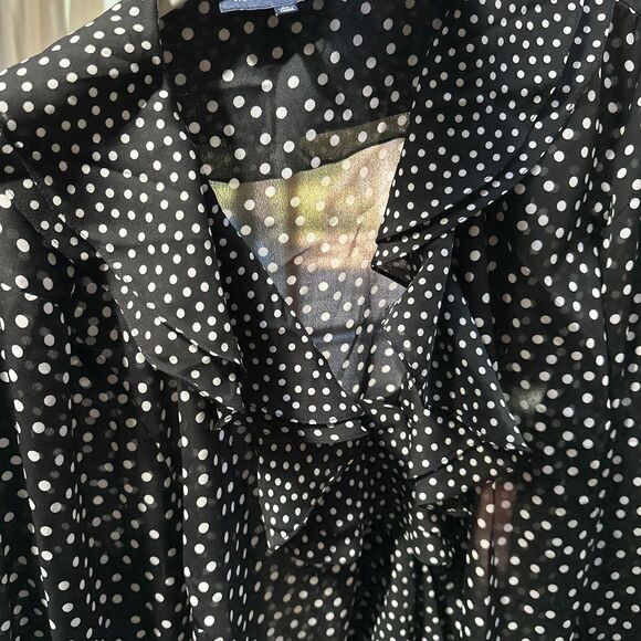 Jones New York Shirt Womens 2X Black White Polka Dot Ruffle Sheer Blouse LS - Picture 10 of 11